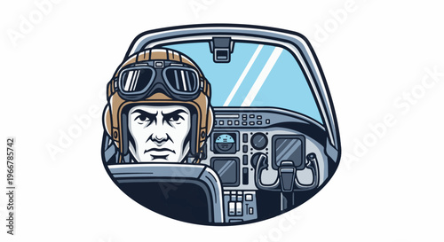 Pilot wearing goggles and helmet, looking forward in a cockpit