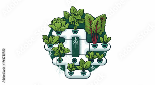 Vertical hydroponic garden system with various leafy greens and herbs