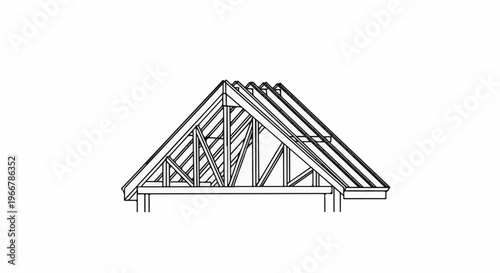 Detailed line drawing of a wooden roof truss structure