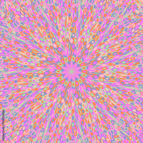 Hypnotic geometrical stylized flower mosaic pattern background - floral colorful circular vector design