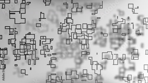 Abstract grid of connected squares on white background. Suitable for technology concept designs, digital backgrounds, futuristic presentations, and geometric artistic projects.