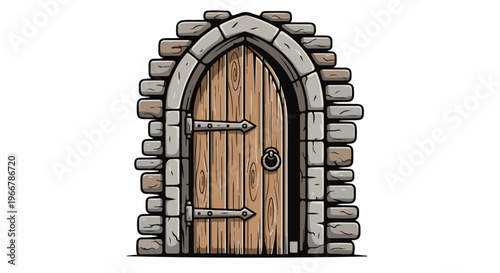 An ancient wooden door framed by rustic stone