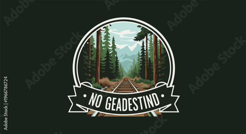 Train tracks lead through a pixelated forest to distant mountains under sky