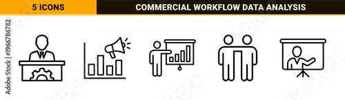 Business Analysis and Strategic Planning Minimalist Monoline Outline Symbols for Corporate Workflow and Management Optimization