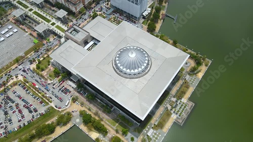 Aerial view of Tuanku Sultan Mizan Zainal Abidin Mosque, Putrajaya, Malaysia. Also known as Masjid Besi.