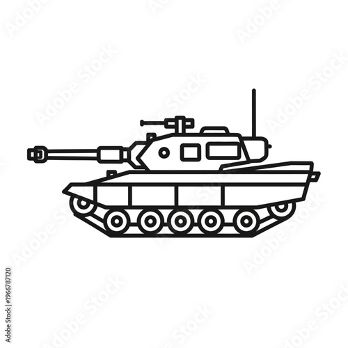 Modern Military Tank Icon, Outline Drawing, Vehicle Silhouette