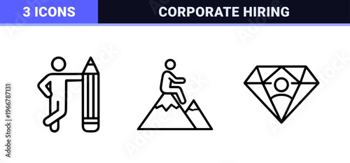 Recruitment and Talent Acquisition Thin Line Art: minimalist Monoline Geometric Outlines for HR Management and Corporate Hiring Workflow.