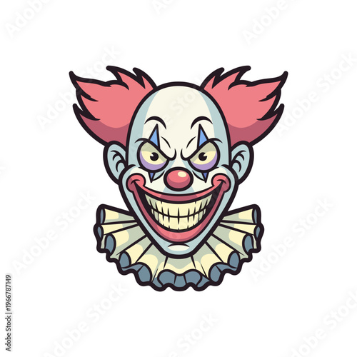 Scary Clown Face with Wide Grin and Wild Red Hair, Horror Character