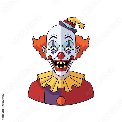 Scary Clown Portrait - Creepy Halloween Character with Grinning Face and Red Hair