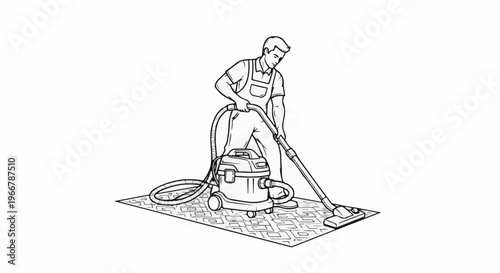 Person vacuuming rug with a large canister cleaner