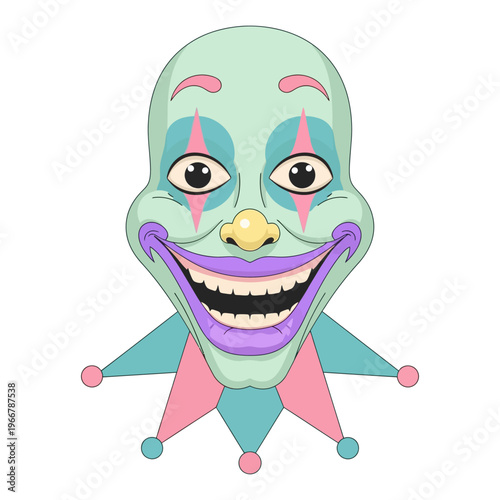 Creepy Clown Face with Wide Smile and Pastel Colors