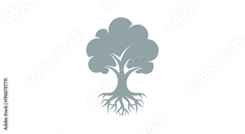 Stylized Tree Icon with Visible Roots on White Background