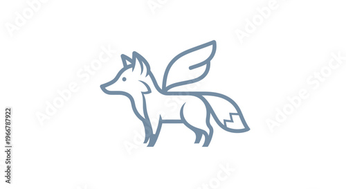Mythical winged fox illustration, magical creature logo, line art