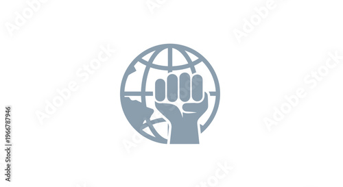 Fist raised over globe icon, symbolizing power, unity, activism, and global impact.