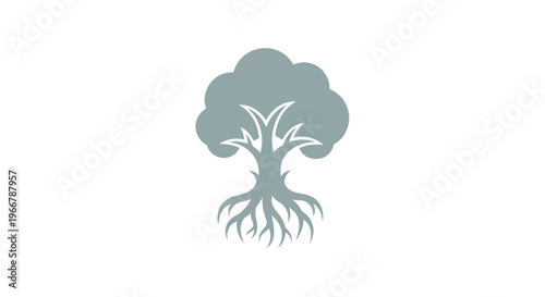 Stylized Tree with Visible Roots, Simple Icon, Minimalist Design, Nature Symbol