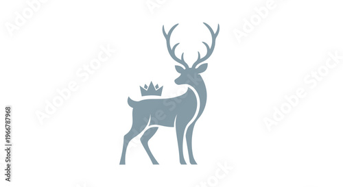 Majestic Stag with Crown Emblem Silhouette, Regal Animal Icon