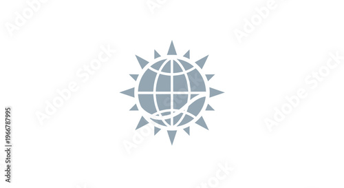 Global Navigation Icon: Compass Rose with World Globe, Navigational Symbol