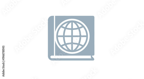 Open book with world globe icon, representing global knowledge, education, and international information.