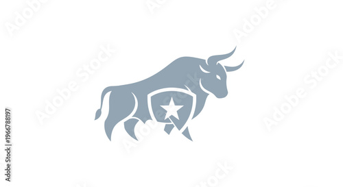 Bull Silhouette with Shield and Star Emblem - Strength and Security Icon