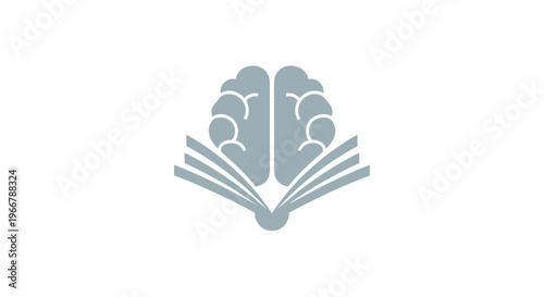 Brain Icon Emerging from Open Book, Symbolizing Knowledge and Learning