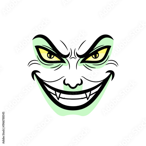 Evil Grinning Face with Sharp Teeth, Villainous Expression, Cartoon Style