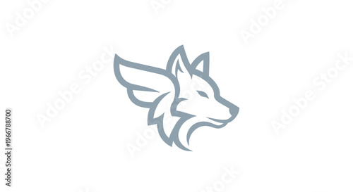 Stylized wolf head with wings, minimalist logo design, vector illustration, animal icon