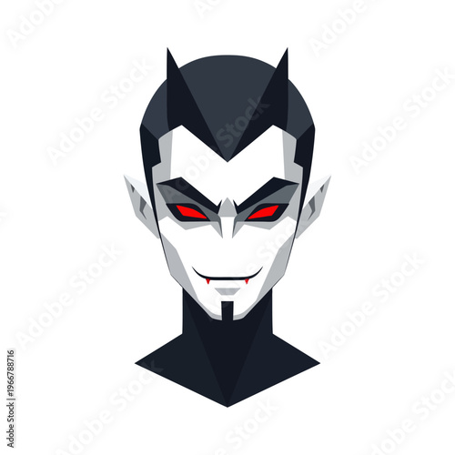 Stylized Vampire Portrait, Dark Gothic Character with Red Eyes and Fangs