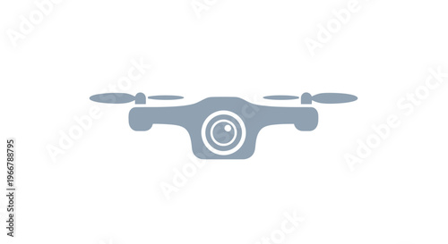 Drone icon with camera lens on white background, technology concept