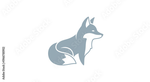 Stylized Gray Fox Silhouette Sitting on White Background, Minimalist Animal Icon