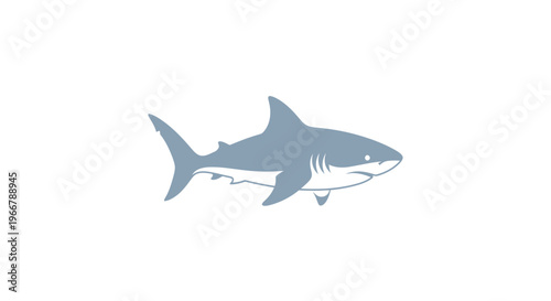 Minimalist blue shark silhouette on white background, ocean predator icon