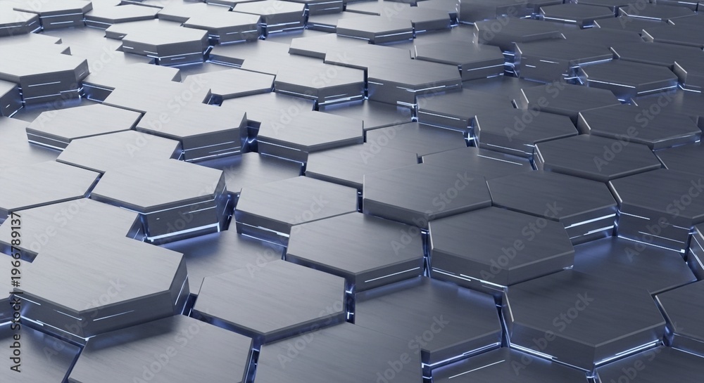 Fototapeta premium Futuristic Hexagonal Geometric Pattern - Seamless 3D Render for Advanced Technology and Data Flow Concepts Background