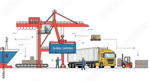 Global Shipping and Logistics Operations at a Busy Port Terminal.