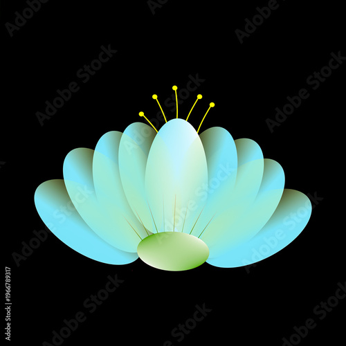 Abstract blue flower illustration with soft gradients on black background. Elegant and modern decorative design with strong contrast and minimal style.