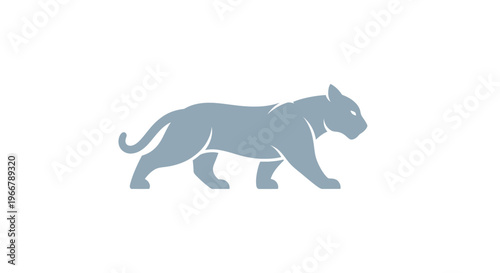 Stylized Silhouette of a Gray Panther Walking on White Background