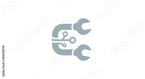 Abstract tech repair icon with circuit board and wrenches, modern engineering concept
