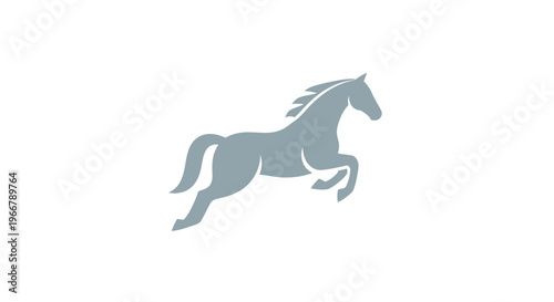 Silhouette of a jumping horse in grey against a white background