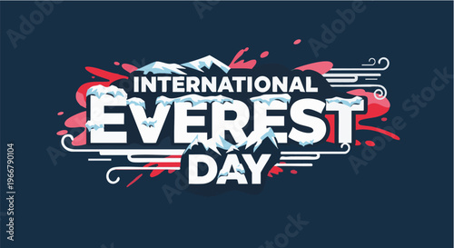 International Everest Day logo in bold white text on dark blue background with red and white abstract design elements for climbing and adventure marketing