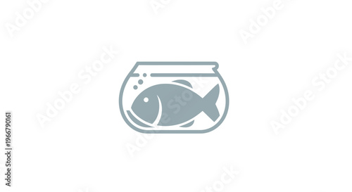 Simple illustration of a fish in a round fishbowl, icon, vector