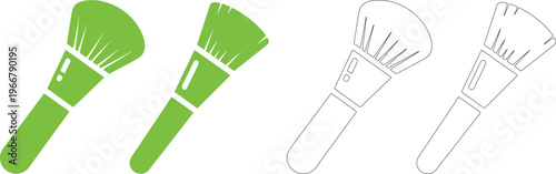 Two green makeup brushes and two outline makeup brushes