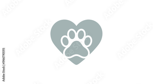 Heart shape with paw print inside, symbol of animal love and care, clean design