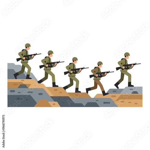 Soldiers Advancing Uphill with Rifles