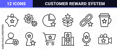 Loyalty Program and Customer Reward System Icons featuring Minimalist Geometric Outline Symbols for Business Incentives and Marketing