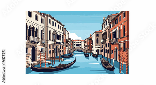 A picturesque canal scene with gondolas and traditional Venetian architecture