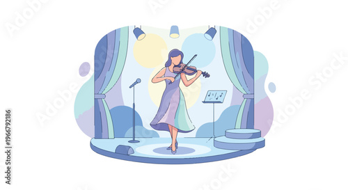 Female Violinist Performing Violin on Stage Music Concert Art Performance Vector Illustration