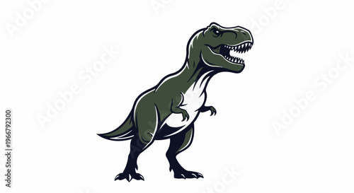 A fierce green cartoon tyrannosaurus rex with sharp teeth and claws