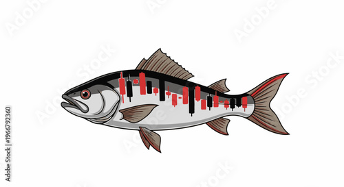 A fish with its body depicted as a stock market candlestick chart