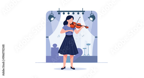 Female Violinist Performing Violin on Stage Music Concert Art Performance Vector Illustration