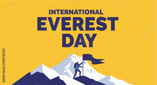 Mount Everest climber celebrating International Everest Day in bold graphic illustration with bright yellow background for travel and adventure marketing