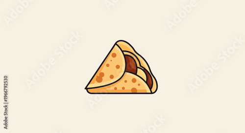 A folded pancake or crepe with a dark filling, displayed on a pale background