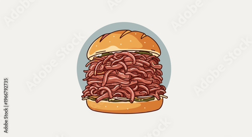 A generously filled sandwich overflowing with shredded meat